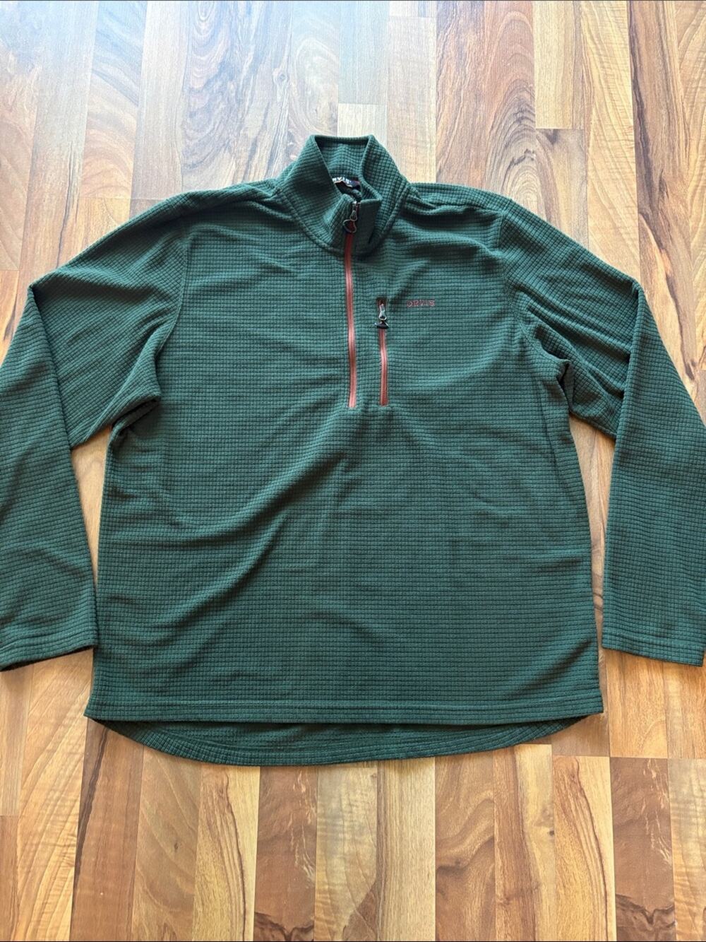 Orvis 1/4 Zip Pullover Green Shirt Sweater Outdoor Men’s XL Front Pocket EUC